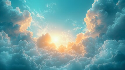 Wall Mural - A serene sky filled with soft clouds and a glowing sunrise.