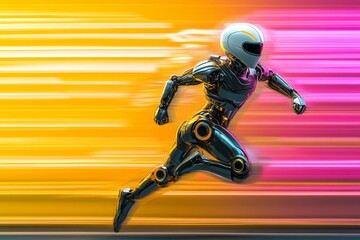 Poster -  robot running colorful background
