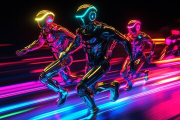 Poster -  robot running colorful background