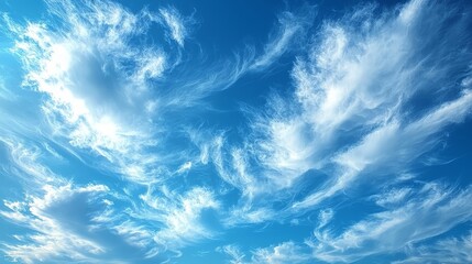 Wall Mural - A serene sky filled with wispy clouds against a bright blue backdrop.