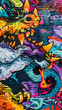 © Niko - vibrant street art poster featuring a dynamic abstract face with bold colors. generative ai