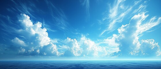 Wall Mural - A serene sky with wispy clouds over a calm ocean, evoking tranquility and peace.