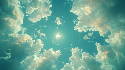 Wall Mural - A serene view of a bright sky filled with fluffy clouds, evoking tranquility and openness.