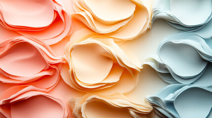 Poster - Delicate layers of petals in coral, cream, and blue create a striking visual effect, emphasizing texture and color harmony in artistic composition