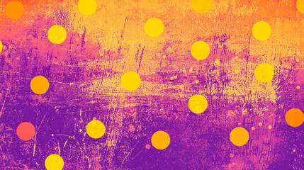 Fototapete - Colorful abstract design showcases scattered yellow dots against a rich purple and orange background with textured layers, ideal for creative projects
