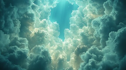 Wall Mural - A serene view of clouds illuminated by light, creating a tranquil atmosphere.