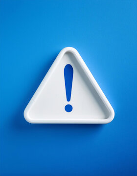 Triangle sign with exclamation mark on blue background. Warning symbol. 3D rendering.