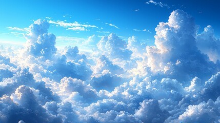 Wall Mural - A serene view of fluffy clouds against a bright blue sky, evoking tranquility and beauty.