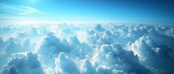 Wall Mural - A serene view of fluffy clouds in a bright blue sky, evoking a sense of tranquility.