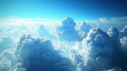 Wall Mural - A serene view of fluffy clouds under a bright blue sky, evoking tranquility and openness.