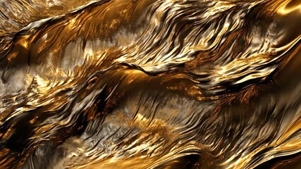 Poster - Gold-colored closeup of an abstract wave with a flat surface, in the style of gold, photobashing, abstraction-creation, shiny/glossy, detailed, reflective, soft-edged.