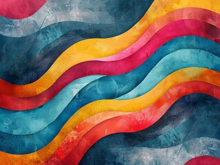 Wall Mural - background abstract with waves of blue , yellow and pink colors. Background, wallpaper, decoration, screen, bright, volumetric, waves, abstract, multicolored