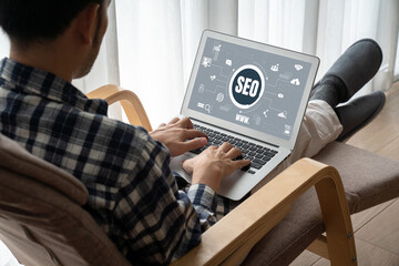 Poster - seo search engine optimization for modish e-commerce and online retail business showing on computer 