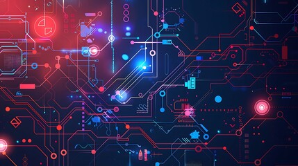 Fototapete - Abstract technology background with circuit board and glowing lights