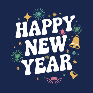 Retro Groovy Happy New Year T-shirt Design, Typography Graphic