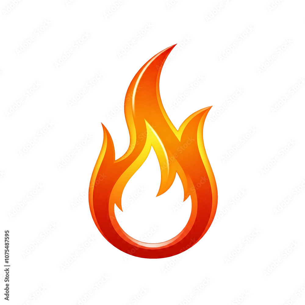 3D Flame Icon in Bright Orange, Yellow, and Red Colors with Smooth ...