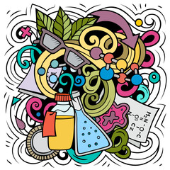 Wall Mural - science cartoon vector doodle design. detailed composition with lot of scientific objects and symbol