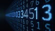 © FREED - Digital screen with glowing blue numbers and binary code on a dark background. Data analysis, cybersecurity, or programming information. Design for finance, cybersecurity, and programming themes