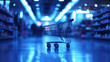 © natalystudio - Supermarket aisle with empty shopping cart.