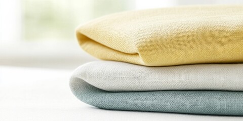 Poster - Close-up of soft linen fabric in sage green and gray highlighting natural textures and gentle lighting