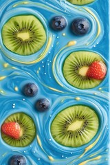 Wall Mural - Colorful fruit pattern on vibrant blue background
