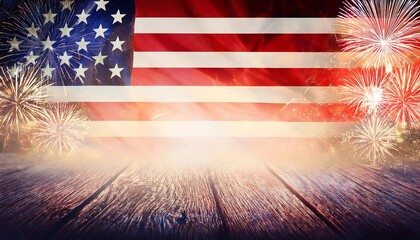 Poster -  Grunge style American flag background with empty copy space and fireworks for various U_1(1312)