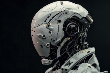 Poster - Futuristic robot head turning, showing artificial intelligence