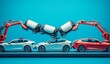 © VIK - Assembling robots on platforms with batteries for electric cars