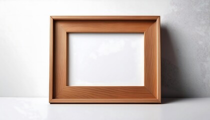 Aufkleber -  A realistic wooden photo frame with a simple design sits on a white background, perfect_1(455)