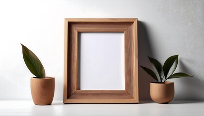 Aufkleber -  A realistic wooden photo frame with a simple design sits on a white background, perfect for_1(452)