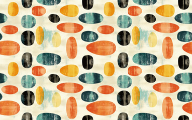 Poster - A vibrant, abstract pattern featuring colorful, oval shapes on a cream background, creating a lively and artistic design. Seamless pattern