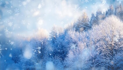 Poster -  Winter forest scene with soft falling snowflakes on a light pastel background featuring_1(1970)