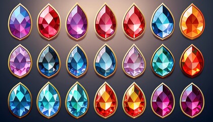Poster -  Set of precious stones in various cuts with colored gems featuring shapes like circles, tri_1(1589)
