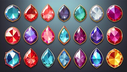 Poster -  Set of precious stones in various cuts with colored gems featuring shapes like circles, tri_1(1588)