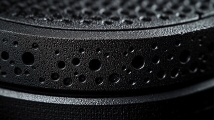 Sticker - Close-up of black textured surface with small holes.