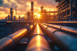 © Martinesku - Refinery plant equipment for pump pipeline oil and gas valves pressure safety valve selective. Steel long pipes in crude oil factory during. Rack of heat chemical manufacturing