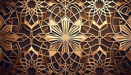 Aufkleber -  Beige and gold Islamic geometric pattern features ornate design on dark background suit_1(894)