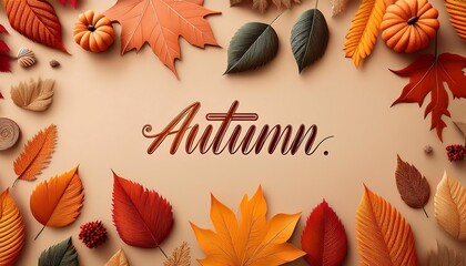 Poster -  Autumn banner features colorful fall leaves on a beige background with various leaf designs_1(864)
