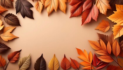 Wall Mural -  Autumn banner features colorful fall leaves on a beige background along with a sale ad _1(862)
