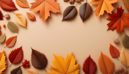 Wall Mural -  Autumn banner features colorful fall leaves on a beige background along with a sale ad and _1(860)