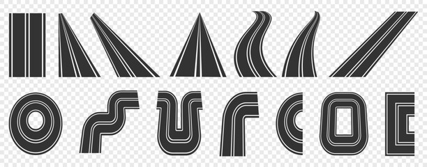 Poster - Set of street and road template isolated. Bending roads collection. Asphalt road curves, turns