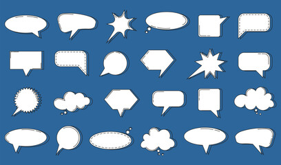 Poster - Set of comment speech bubble on purple background. Chat message speech bubble. Comment, support, quote icon collection