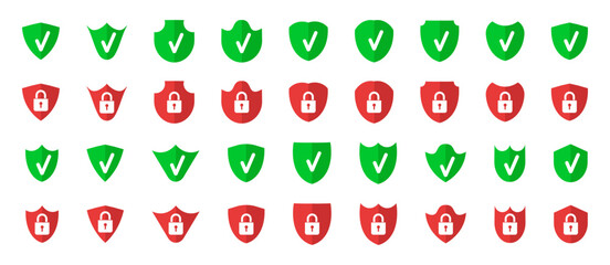 Poster - Secure shields with check and lock. Set of protection shields