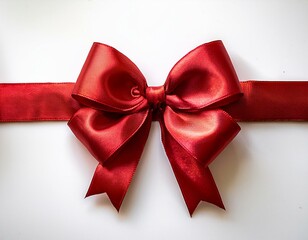 Wall Mural - Luxurious red gift ribbon bow isolated in white for elegant and festive celebrations, perfect for holiday gift wrapping, birthday presents, and special occasions