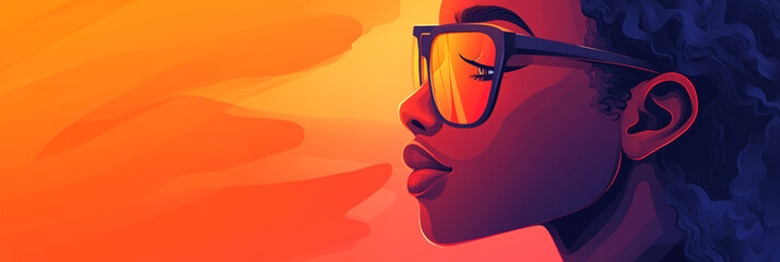 Canvas Print - A woman in sunglasses gazing into the distance, bathed in warm sunset hues.