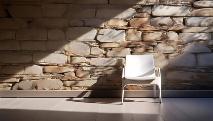 Poster -  A simple white chair sits in a minimalist space with natural light pouring in, casting _1(623)