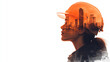 © Vertigo Images - A woman wearing a hard hat with a cityscape overlayed, representing construction and urban development.