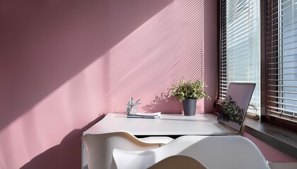 Aufkleber -  A minimalist workspace features a calm open space with a smooth surface, a muted pink wall,_1(429)