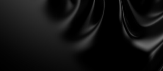 Aufkleber - 3d soft black waves background. Dark silk crumples. Elegant minimalistic satin ripples backdrop. 3d render illustration
