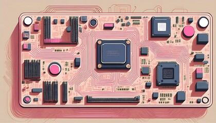 Poster -  A computer motherboard with a circuit board and AI theme, featuring light beige and pink hu_1(131)
